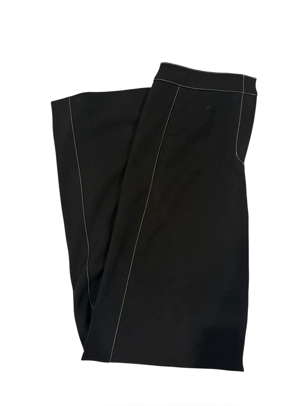BCBGMAXAZRIA Black Wide Leg Dress Pants XS | Contrast Stitch Career Trousers